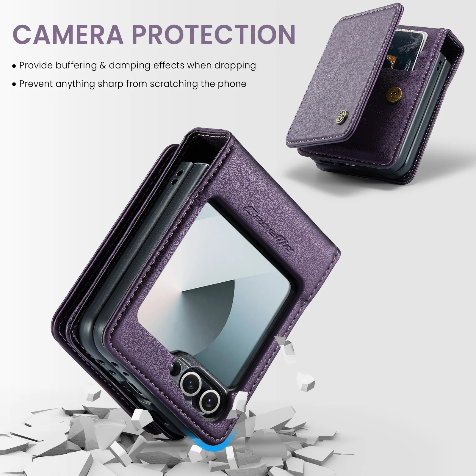 For Samsung Galaxy Z Flip7 FE 5G Case with RFID Blocking 5 Card Slots CASEME C22 Leather Back Cover - Purple - Image 5