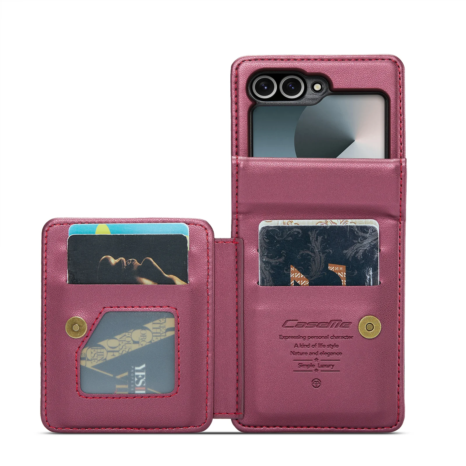 For Samsung Galaxy Z Flip7 FE 5G Case with RFID Blocking 5 Card Slots CASEME C22 Leather Back Cover - Red - Image 2