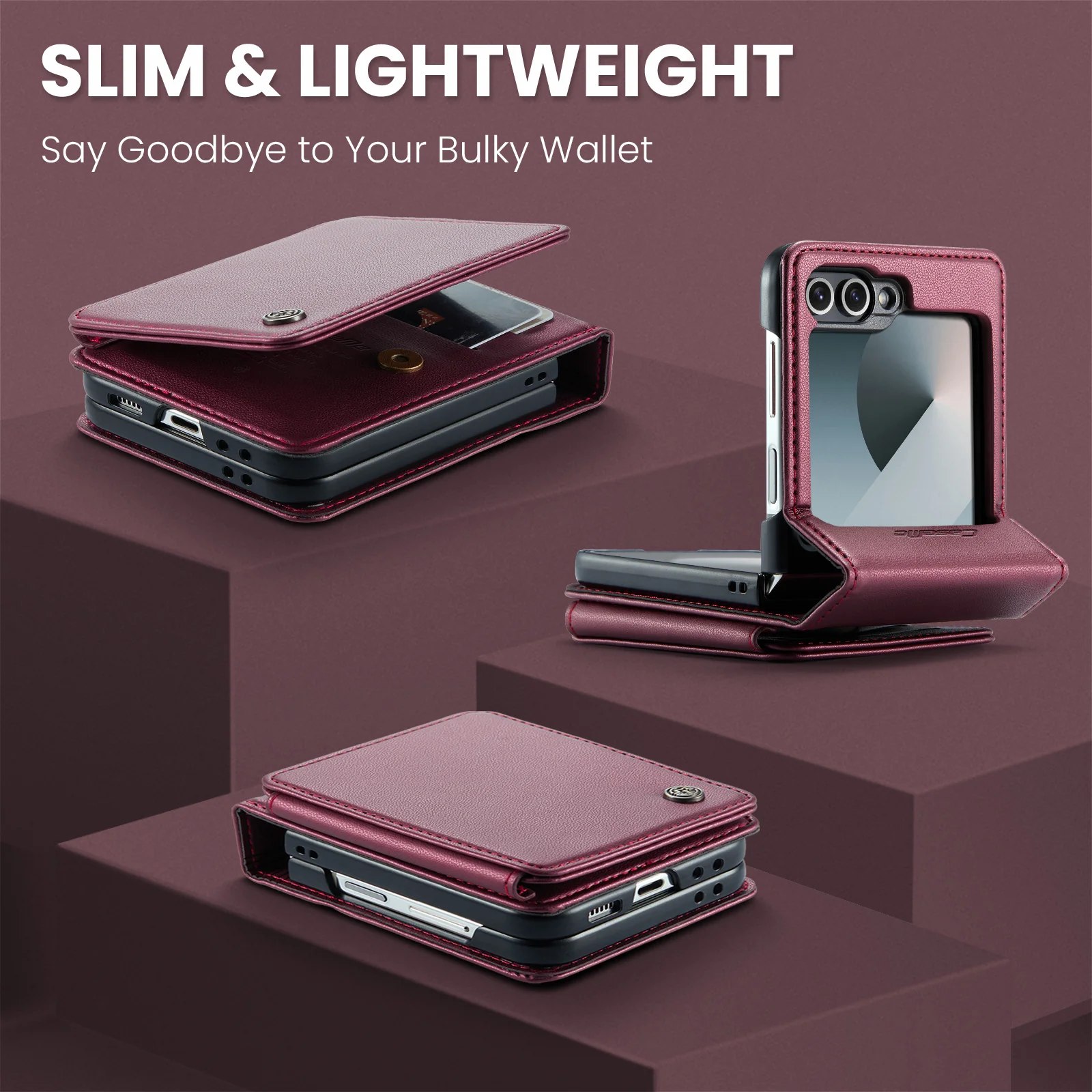 For Samsung Galaxy Z Flip7 FE 5G Case with RFID Blocking 5 Card Slots CASEME C22 Leather Back Cover - Red - Image 7