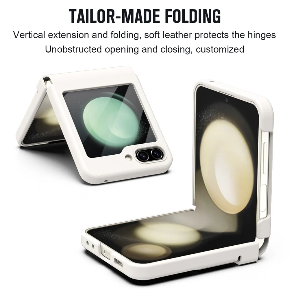 For Samsung Galaxy Z Flip7 FE 5G / Flip6 5G Case Hinge Leather + PC Phone Cover with Tempered Glass Film - White - Image 7