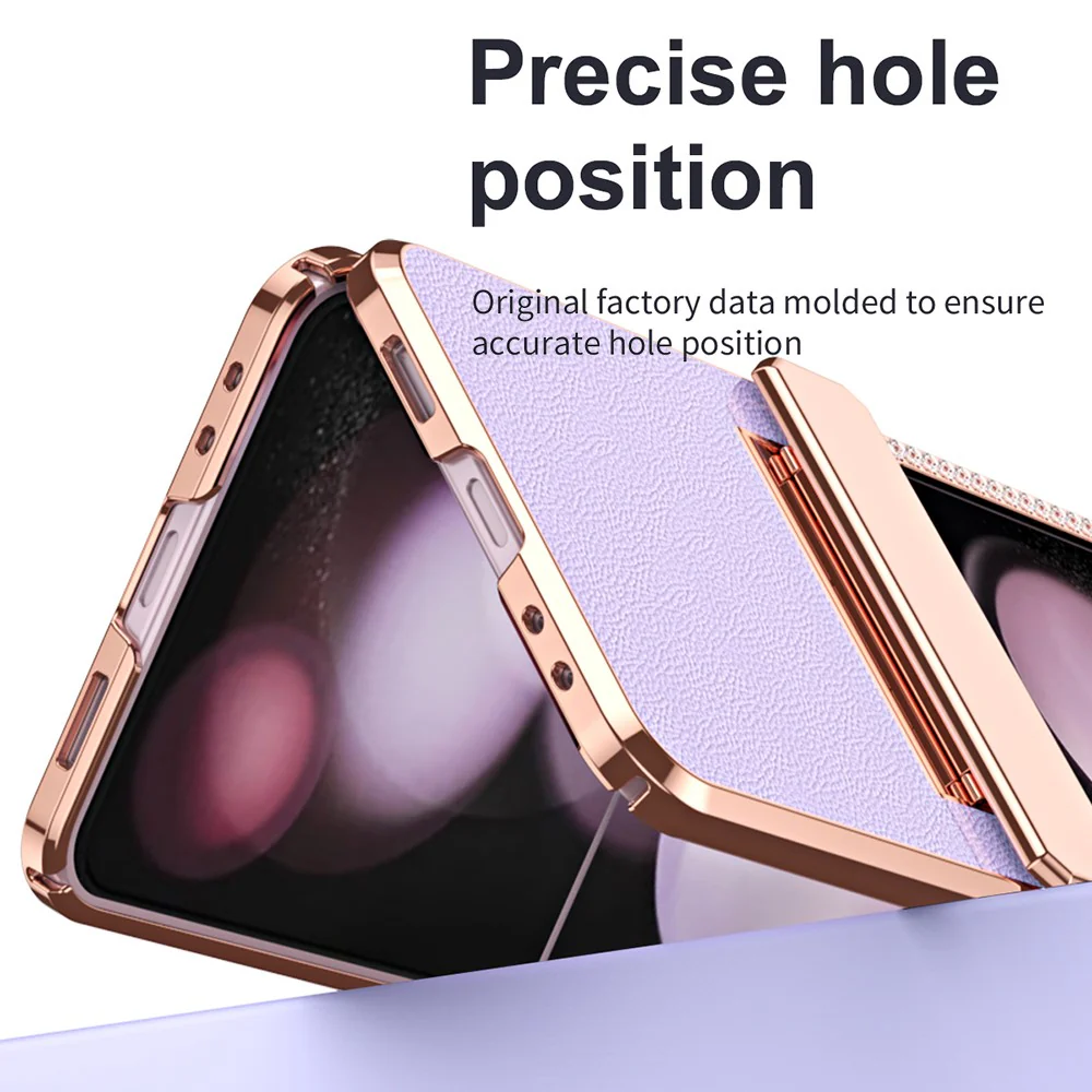 For Samsung Galaxy Z Flip7 FE 5G / Flip6 5G Case Rhinestone Decoration Electroplating PU Leather + PC Phone Cover - Black - Image 4
