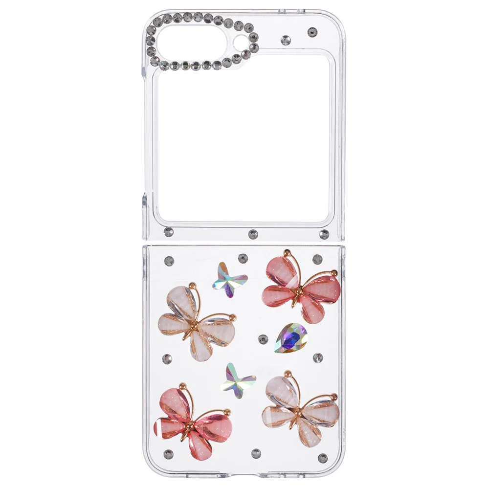 For Samsung Galaxy Z Flip7 FE 5G / Z Flip6 5G Case 2-Piece Design Rhinestone Decor Plastic Phone Cover - Butterflies - Image 2