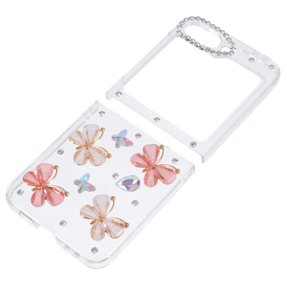 For Samsung Galaxy Z Flip7 FE 5G / Z Flip6 5G Case 2-Piece Design Rhinestone Decor Plastic Phone Cover - Butterflies - Image 3