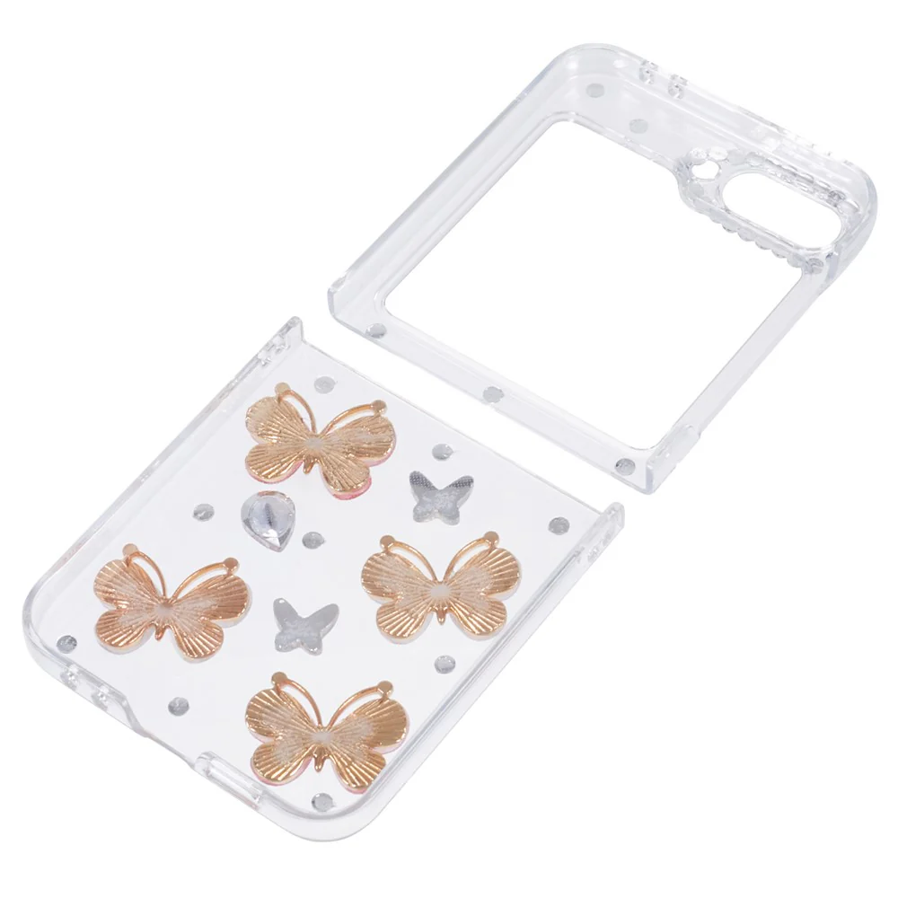 For Samsung Galaxy Z Flip7 FE 5G / Z Flip6 5G Case 2-Piece Design Rhinestone Decor Plastic Phone Cover - Butterflies - Image 4