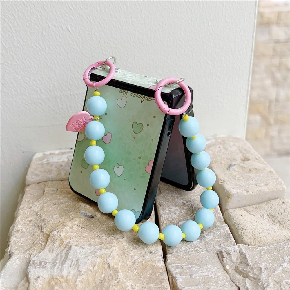 For Samsung Galaxy Z Flip7 FE 5G / Z Flip6 5G Case Anti Drop PC + PU Phone Back Cover with Beaded Strap Pattern Design - Tulip Pink - Image 4