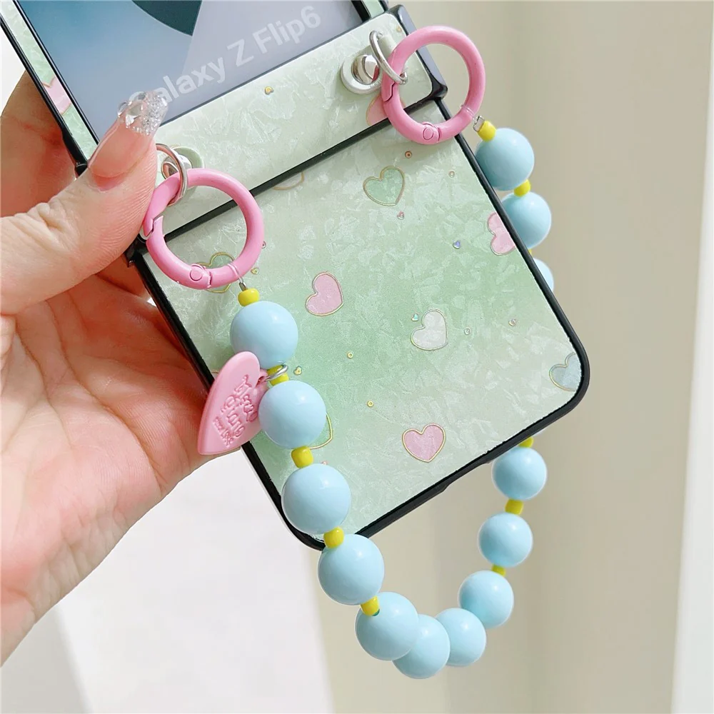 For Samsung Galaxy Z Flip7 FE 5G / Z Flip6 5G Case Anti Drop PC + PU Phone Back Cover with Beaded Strap Pattern Design - Tulip Pink - Image 5