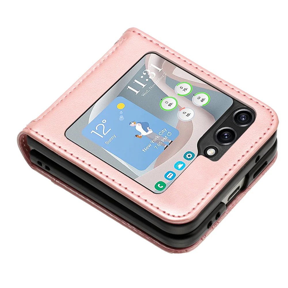 For Samsung Galaxy Z Flip7 FE 5G / Z Flip6 5G Case Butterfly Flower Imprinted Leather Phone Cover - Rose Gold - Image 3