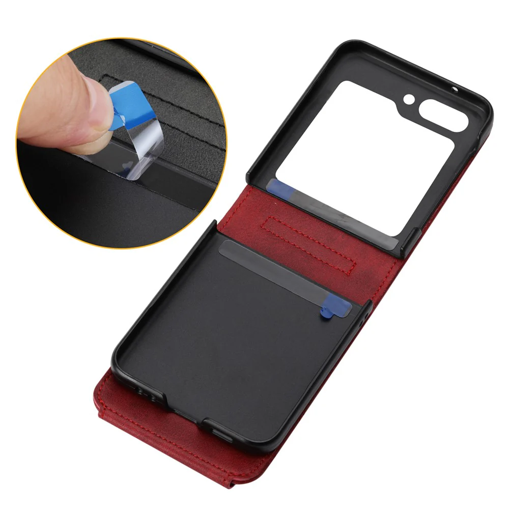 For Samsung Galaxy Z Flip7 FE 5G / Z Flip6 5G Case Calf Texture PU Leather Phone Cover with Shoulder Strap - Red - Image 6