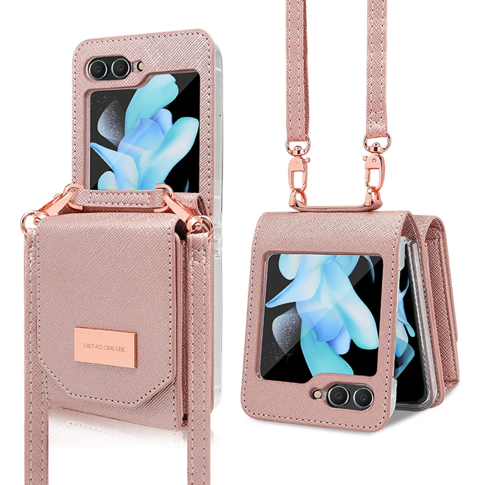 For Samsung Galaxy Z Flip7 FE 5G / Z Flip6 5G Case Card Bag Kickstand PU Leather PC Phone Cover with Strap - Purple - Image 2