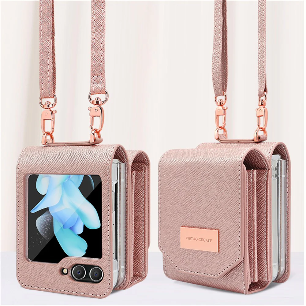 For Samsung Galaxy Z Flip7 FE 5G / Z Flip6 5G Case Card Bag Kickstand PU Leather PC Phone Cover with Strap - Purple - Image 8