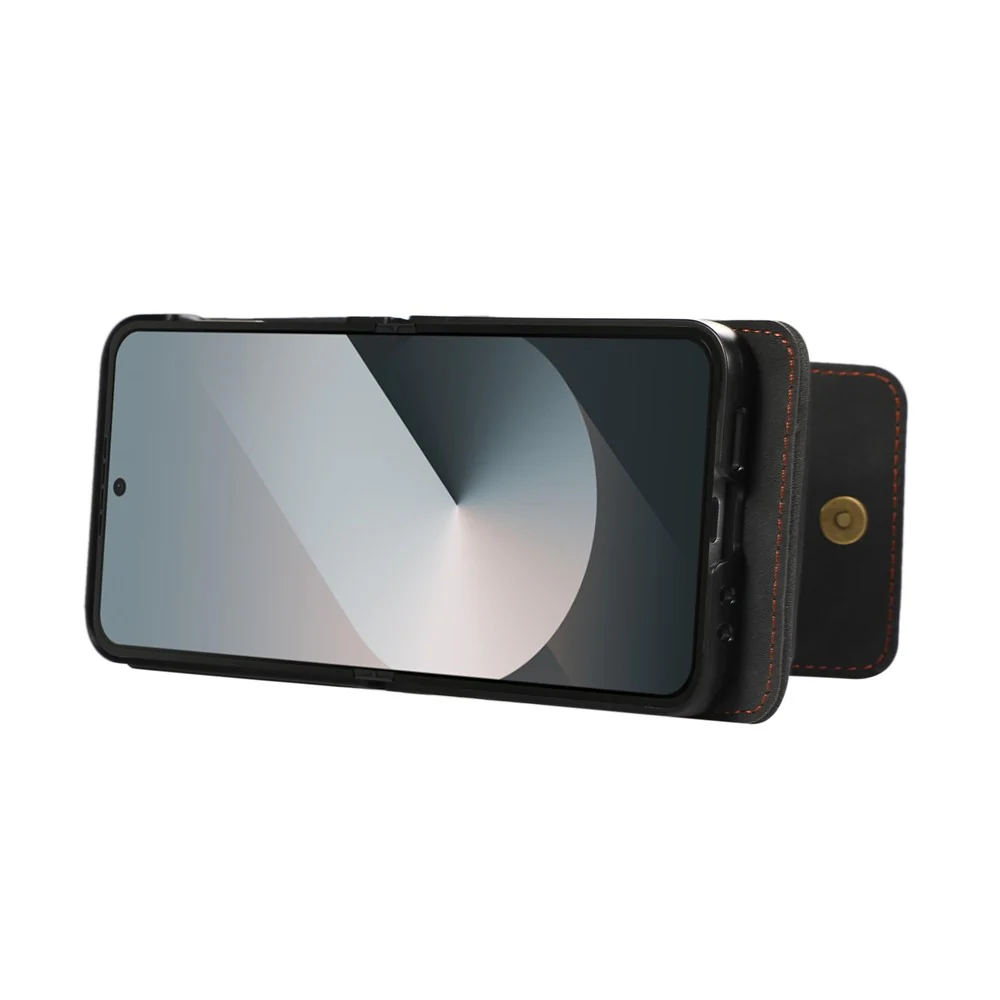 For Samsung Galaxy Z Flip7 FE 5G / Z Flip6 5G Case Card Holder Kickstand Leather + TPU Phone Cover with Shoulder Strap - Black - Image 5