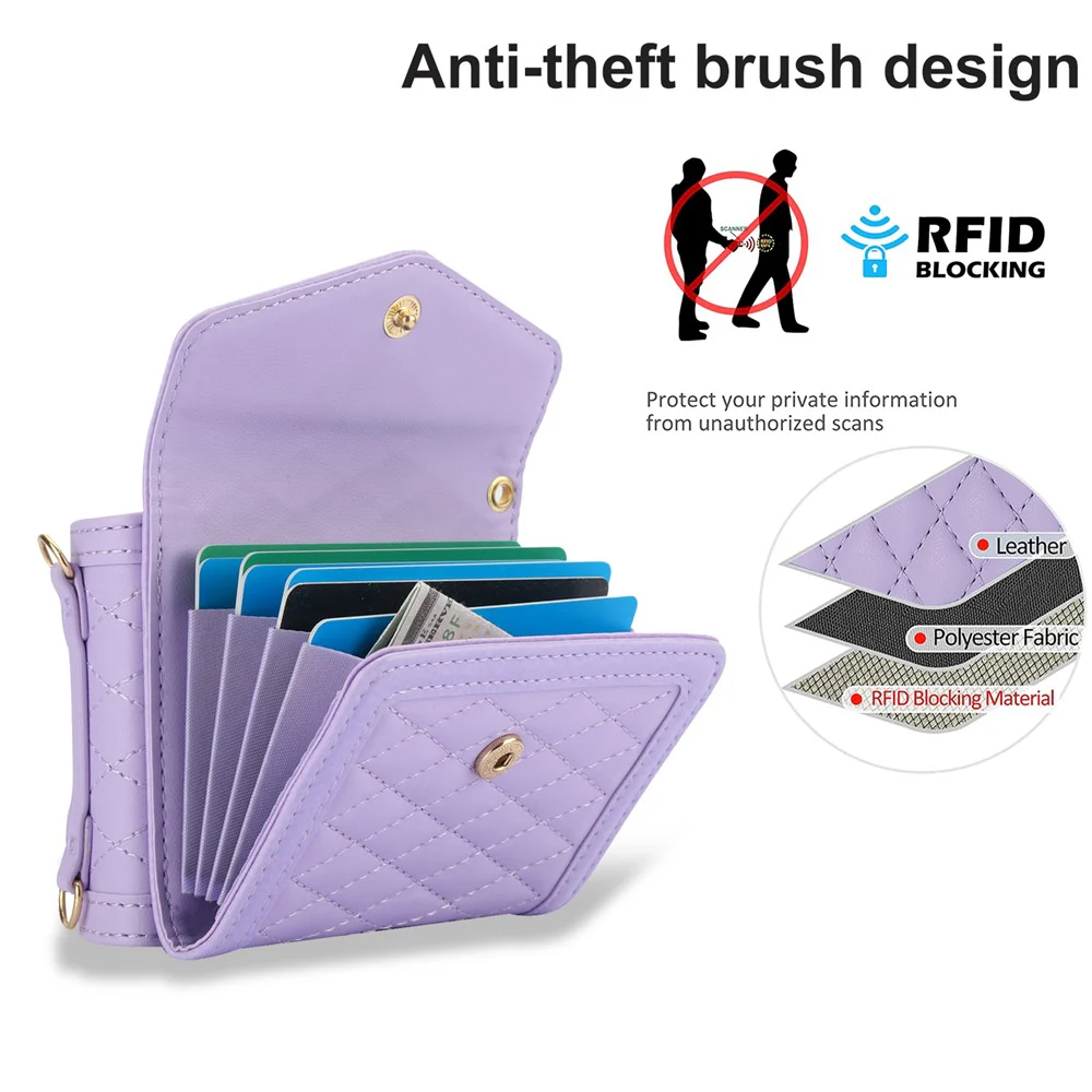 For Samsung Galaxy Z Flip7 FE 5G / Z Flip6 5G Case Card Holders PU Leather+PC Phone Cover with Detachable Shoulder Strap - Purple - Image 6