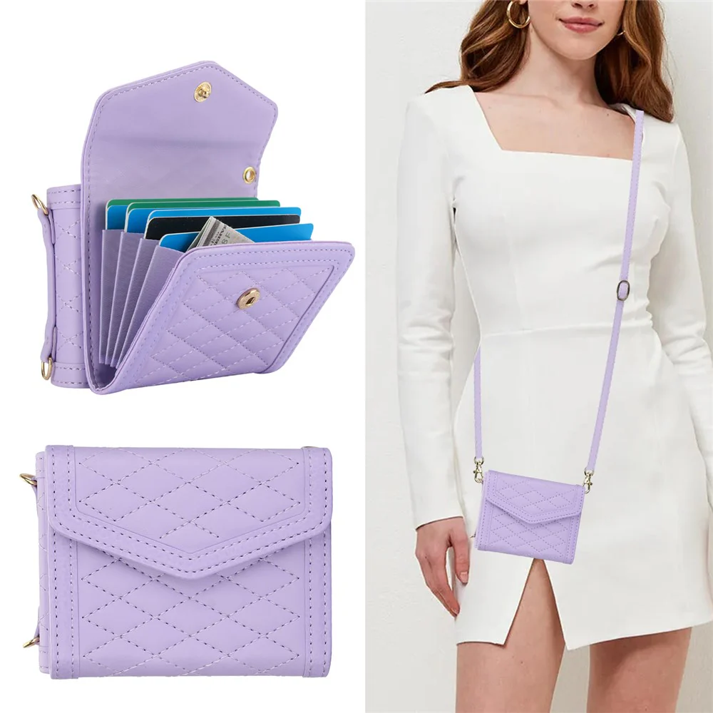 For Samsung Galaxy Z Flip7 FE 5G / Z Flip6 5G Case Card Holders PU Leather+PC Phone Cover with Detachable Shoulder Strap - Purple - Image 8