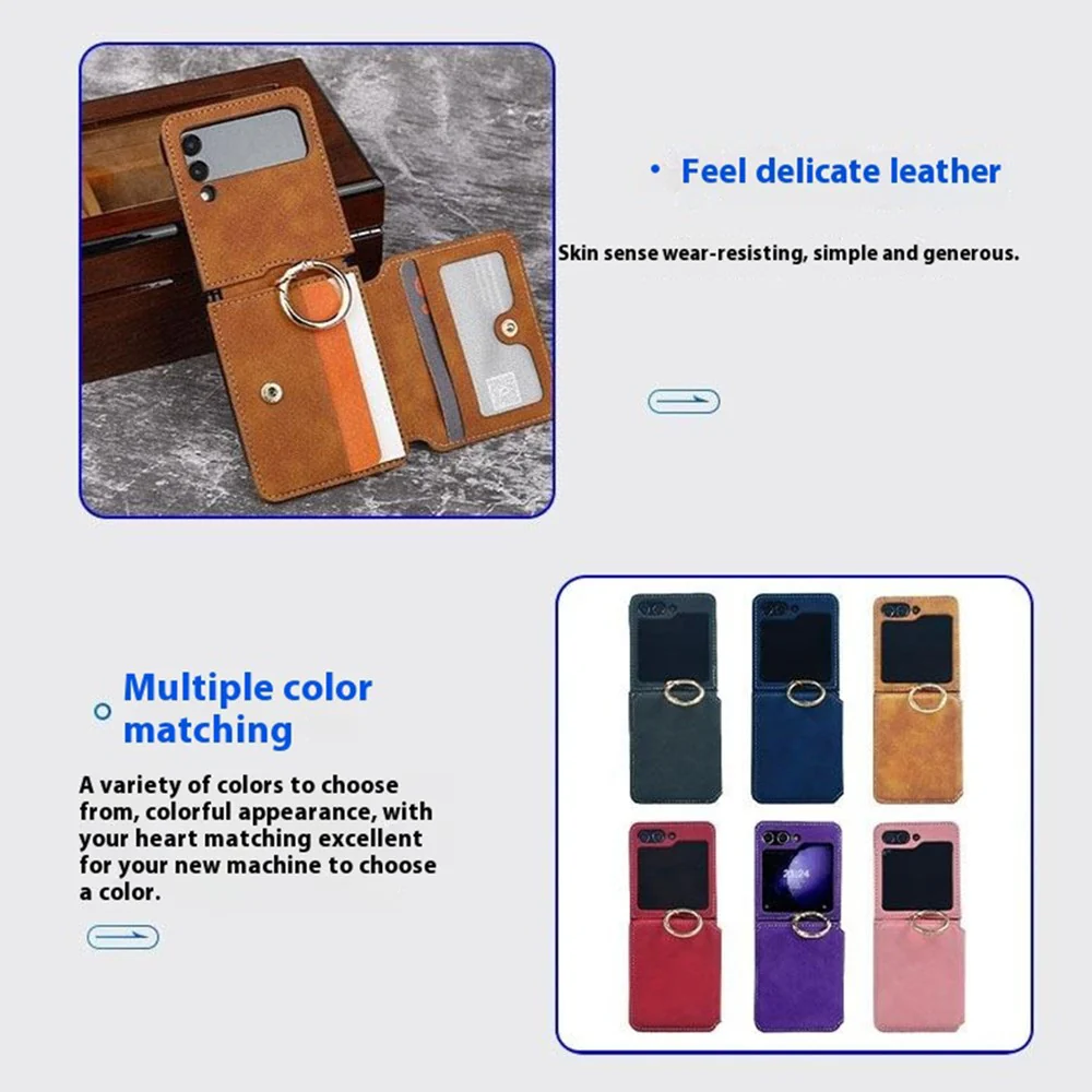 For Samsung Galaxy Z Flip7 FE 5G / Z Flip6 5G Case Card Slot Finger Ring Holder Leather + PC Phone Cover - Red - Image 5