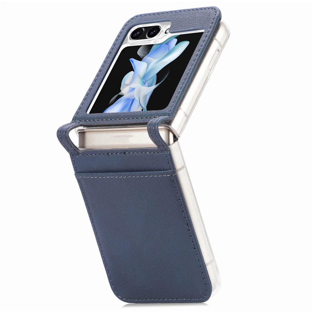 For Samsung Galaxy Z Flip7 FE 5G / Z Flip6 5G Case Card Slot Leather+PC Phone Cover - Blue - Image 6