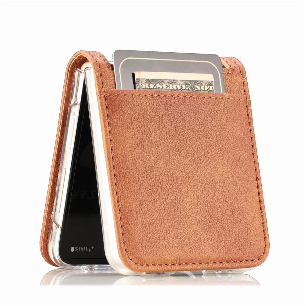 For Samsung Galaxy Z Flip7 FE 5G / Z Flip6 5G Case Card Slot Leather+PC Phone Cover - Brown - Image 4