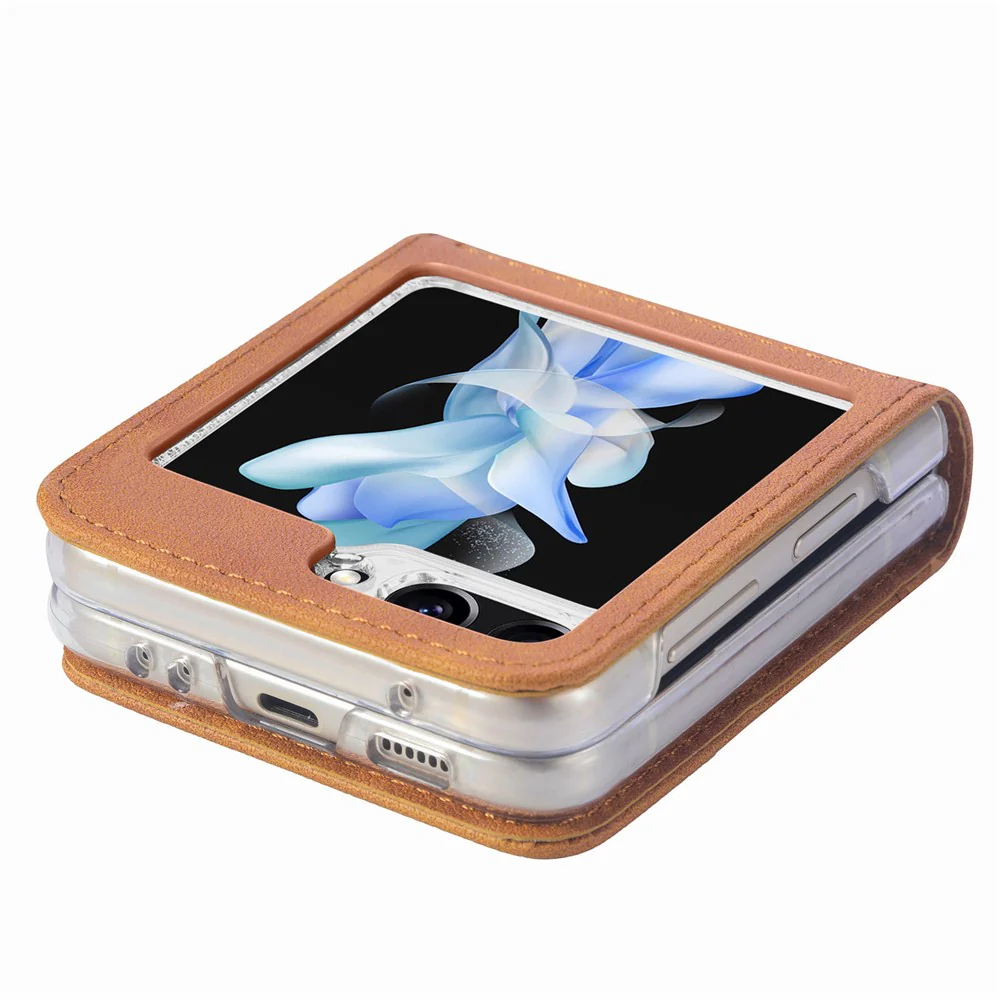 For Samsung Galaxy Z Flip7 FE 5G / Z Flip6 5G Case Card Slot Leather+PC Phone Cover - Brown - Image 7