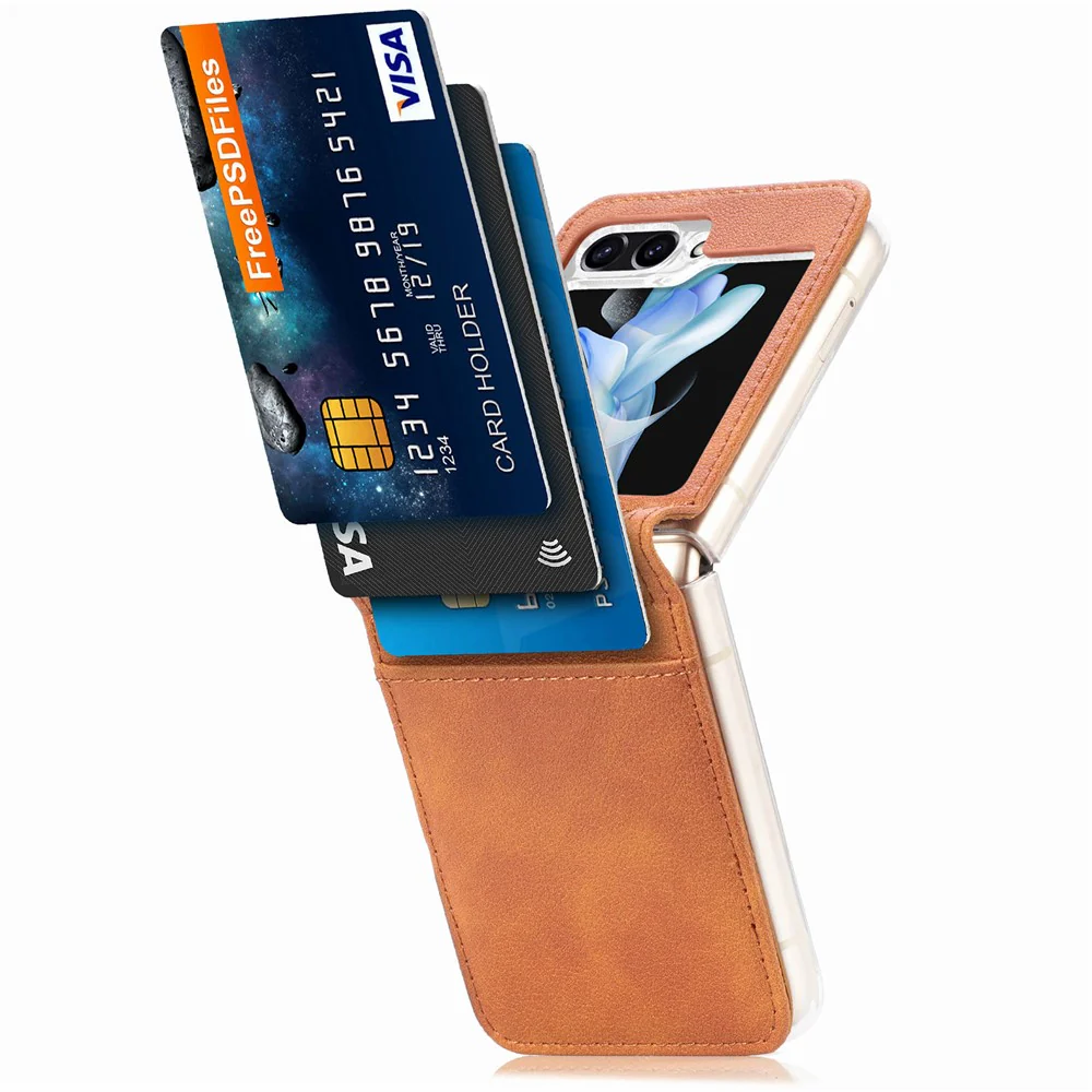 For Samsung Galaxy Z Flip7 FE 5G / Z Flip6 5G Case Card Slot Leather+PC Phone Cover - Brown - Image 8