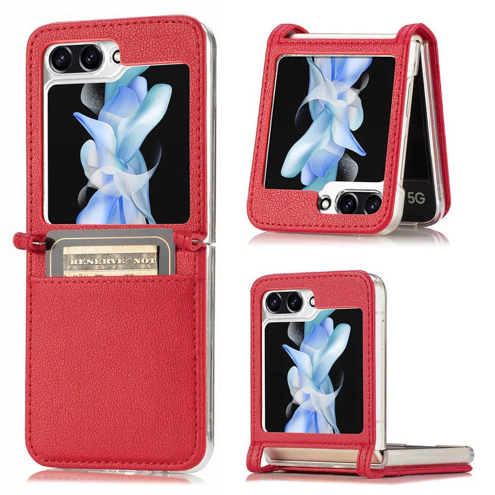For Samsung Galaxy Z Flip7 FE 5G / Z Flip6 5G Case Card Slot Leather+PC Phone Cover - Red