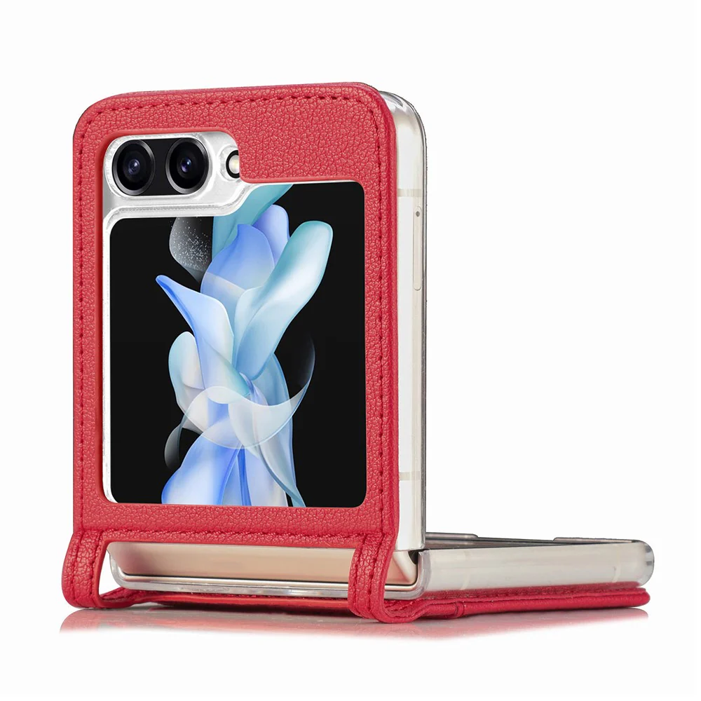 For Samsung Galaxy Z Flip7 FE 5G / Z Flip6 5G Case Card Slot Leather+PC Phone Cover - Red - Image 2