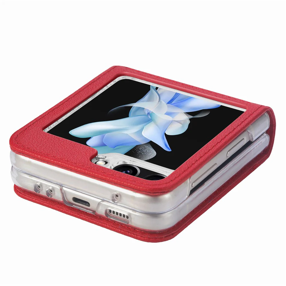 For Samsung Galaxy Z Flip7 FE 5G / Z Flip6 5G Case Card Slot Leather+PC Phone Cover - Red - Image 6
