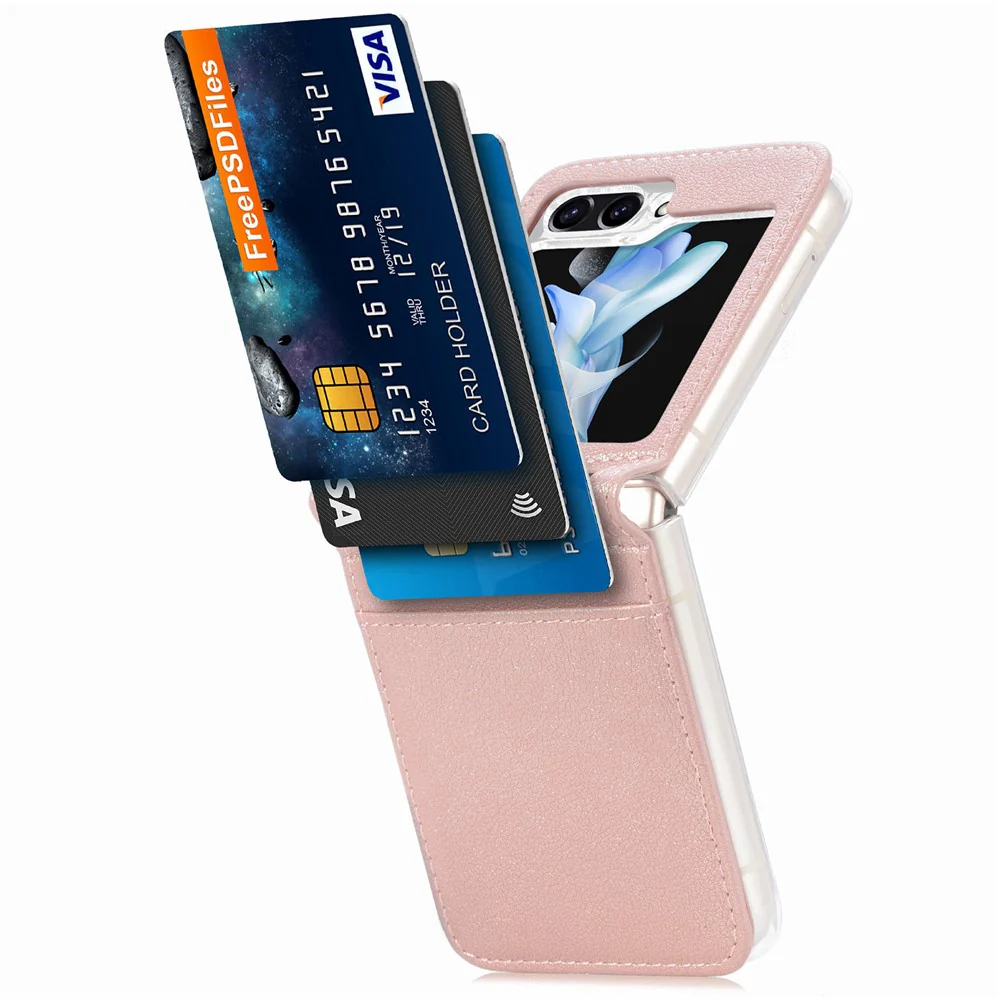 For Samsung Galaxy Z Flip7 FE 5G / Z Flip6 5G Case Card Slot Leather+PC Phone Cover - Rose Gold - Image 8