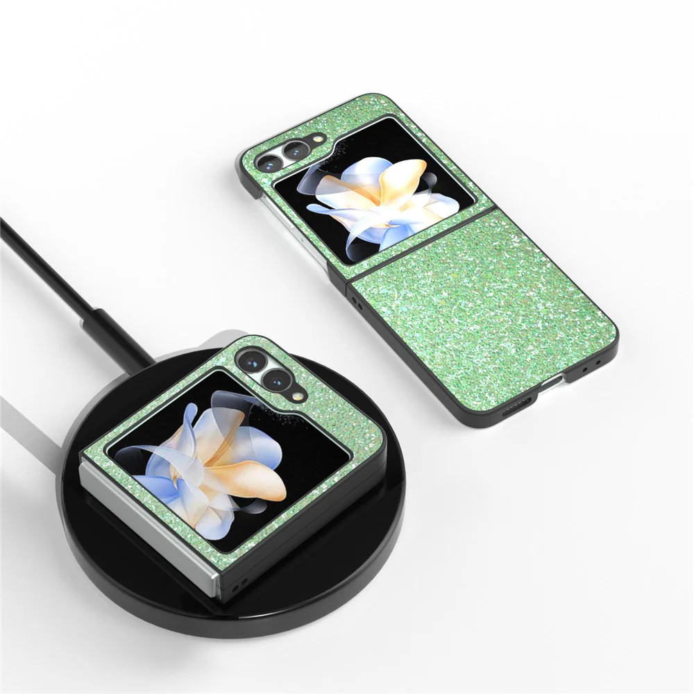For Samsung Galaxy Z Flip7 FE 5G / Z Flip6 5G Case Colored Glitter Leather+PC Shockproof Phone Cover - Green - Image 3