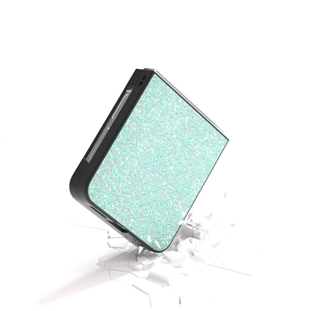 For Samsung Galaxy Z Flip7 FE 5G / Z Flip6 5G Case Colored Glitter Leather+PC Shockproof Phone Cover - Mint Green - Image 4