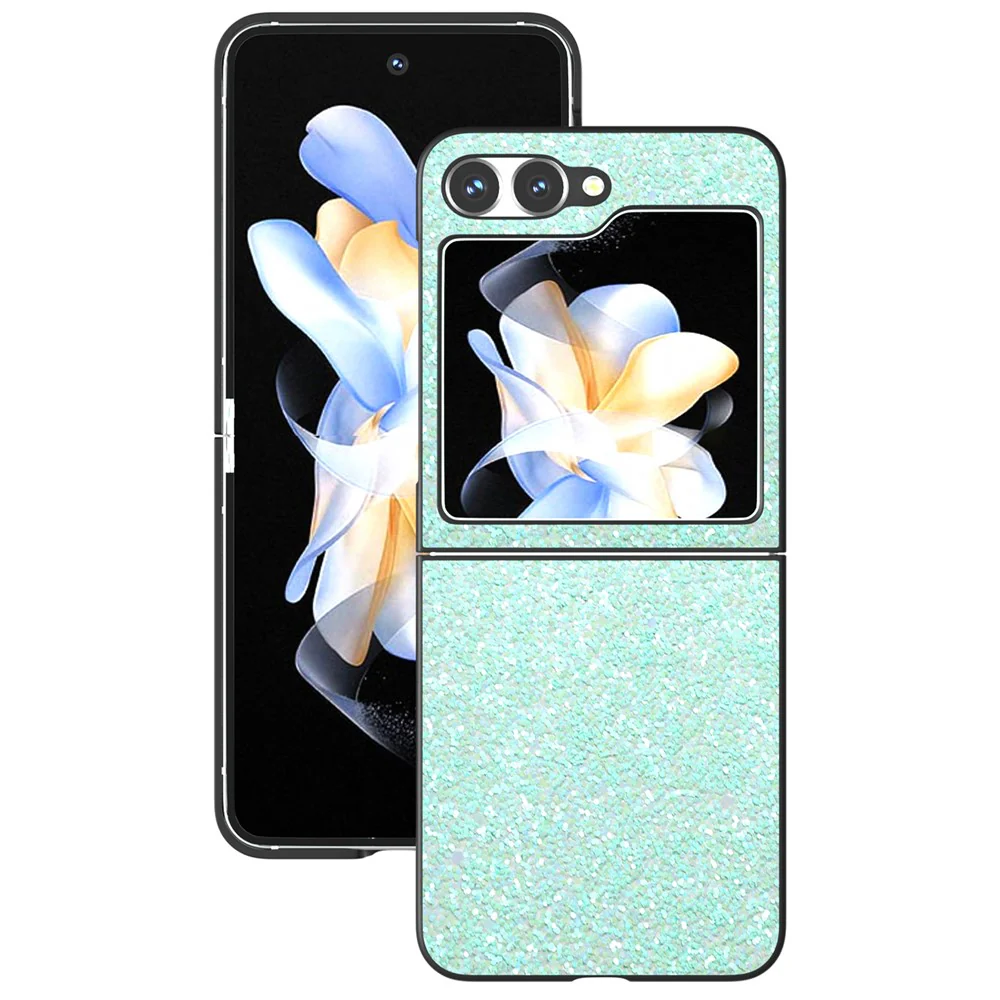 For Samsung Galaxy Z Flip7 FE 5G / Z Flip6 5G Case Colored Glitter Leather+PC Shockproof Phone Cover - Mint Green - Image 5