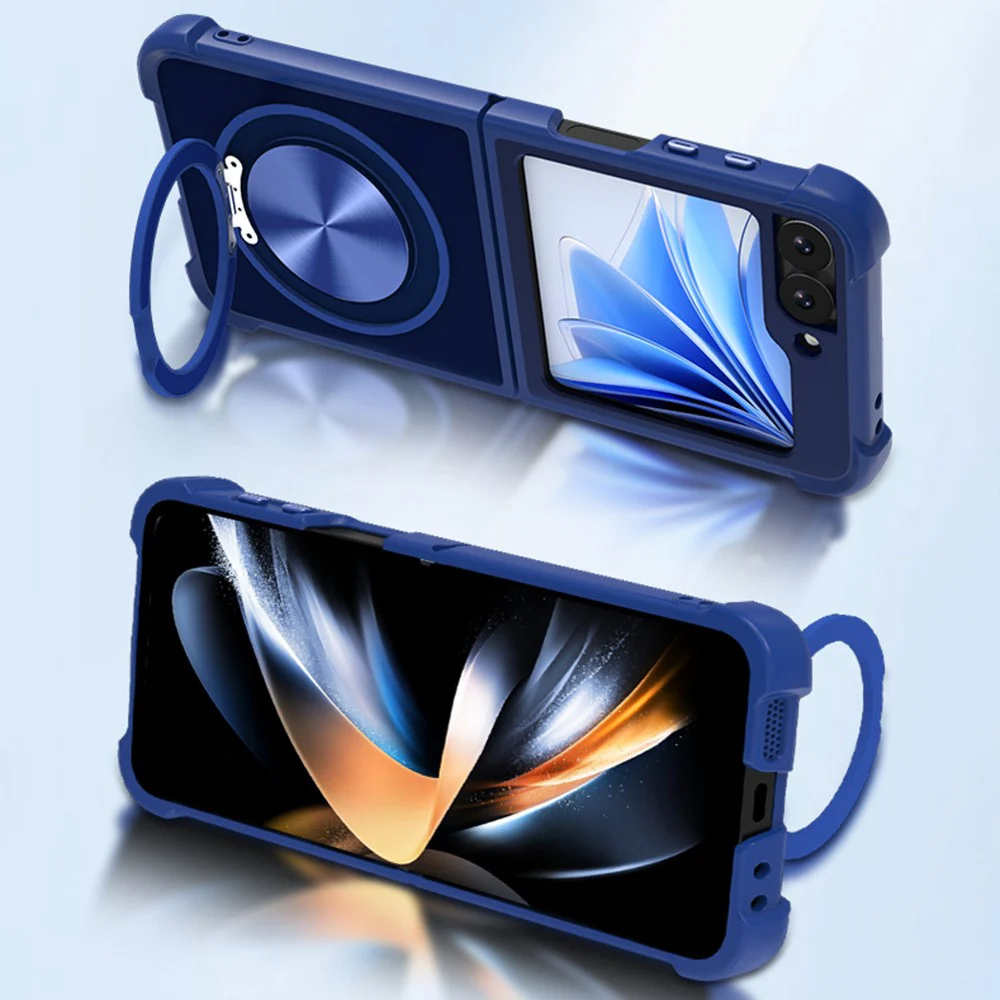 For Samsung Galaxy Z Flip7 FE 5G / Z Flip6 5G Case Compatible with MagSafe CD Vein Kickstand TPU+PC Phone Cover - Blue - Image 2