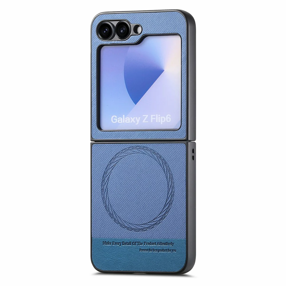 For Samsung Galaxy Z Flip7 FE 5G / Z Flip6 5G Case Compatible with MagSafe Denim Texture Leather Back Cover - Blue - Image 2