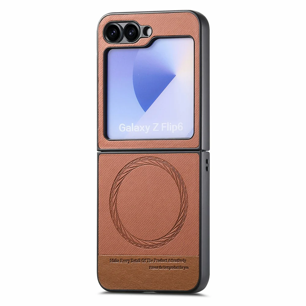 For Samsung Galaxy Z Flip7 FE 5G / Z Flip6 5G Case Compatible with MagSafe Denim Texture Leather Back Cover - Brown - Image 2