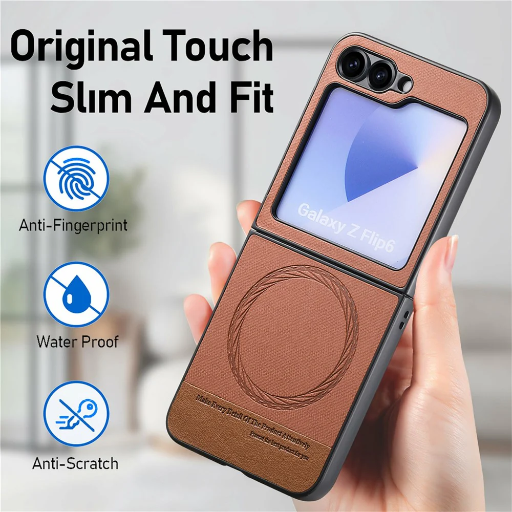 For Samsung Galaxy Z Flip7 FE 5G / Z Flip6 5G Case Compatible with MagSafe Denim Texture Leather Back Cover - Brown - Image 5
