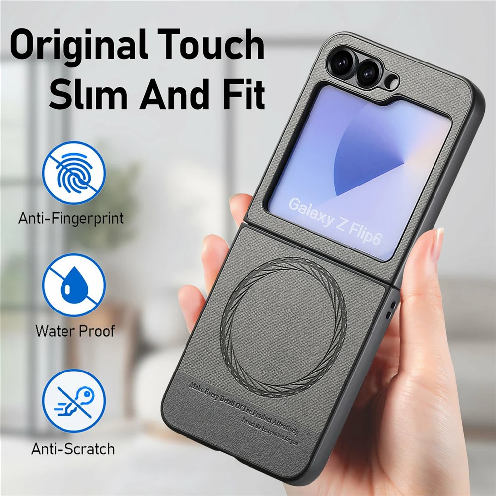 For Samsung Galaxy Z Flip7 FE 5G / Z Flip6 5G Case Compatible with MagSafe Denim Texture Leather Back Cover - Grey - Image 5