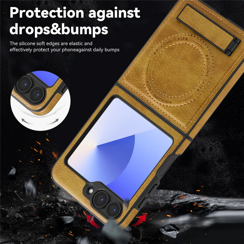 For Samsung Galaxy Z Flip7 FE 5G / Z Flip6 5G Case Compatible with MagSafe Kickstand Leather Phone Back Cover - Light Purple - Image 5