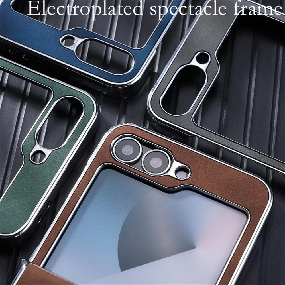 For Samsung Galaxy Z Flip7 FE 5G / Z Flip6 5G Case Compatible with MagSafe Leather+PC+Metal Phone Cover - Brown - Image 8