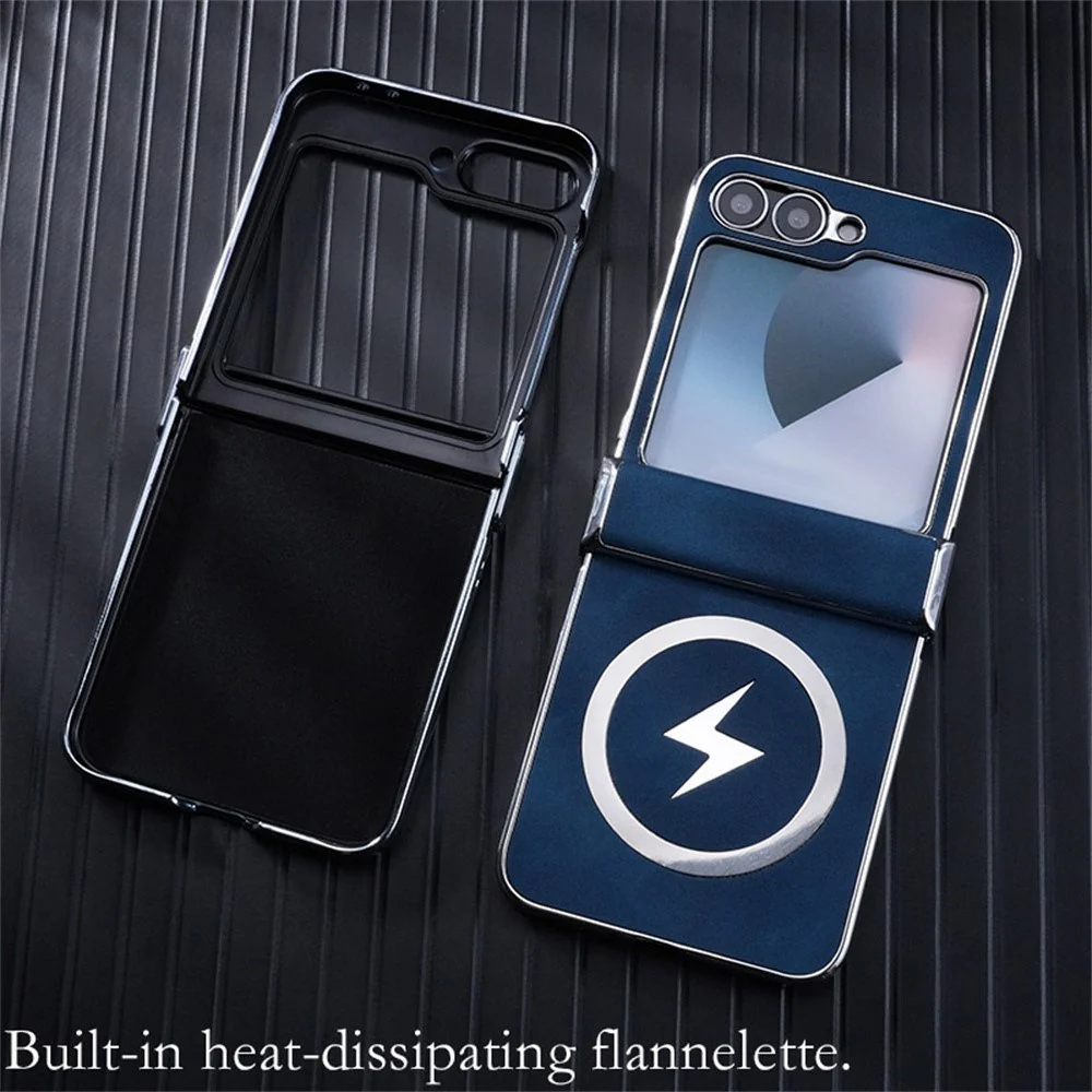 For Samsung Galaxy Z Flip7 FE 5G / Z Flip6 5G Case Compatible with MagSafe Leather+PC+Metal Phone Cover - Grey - Image 3