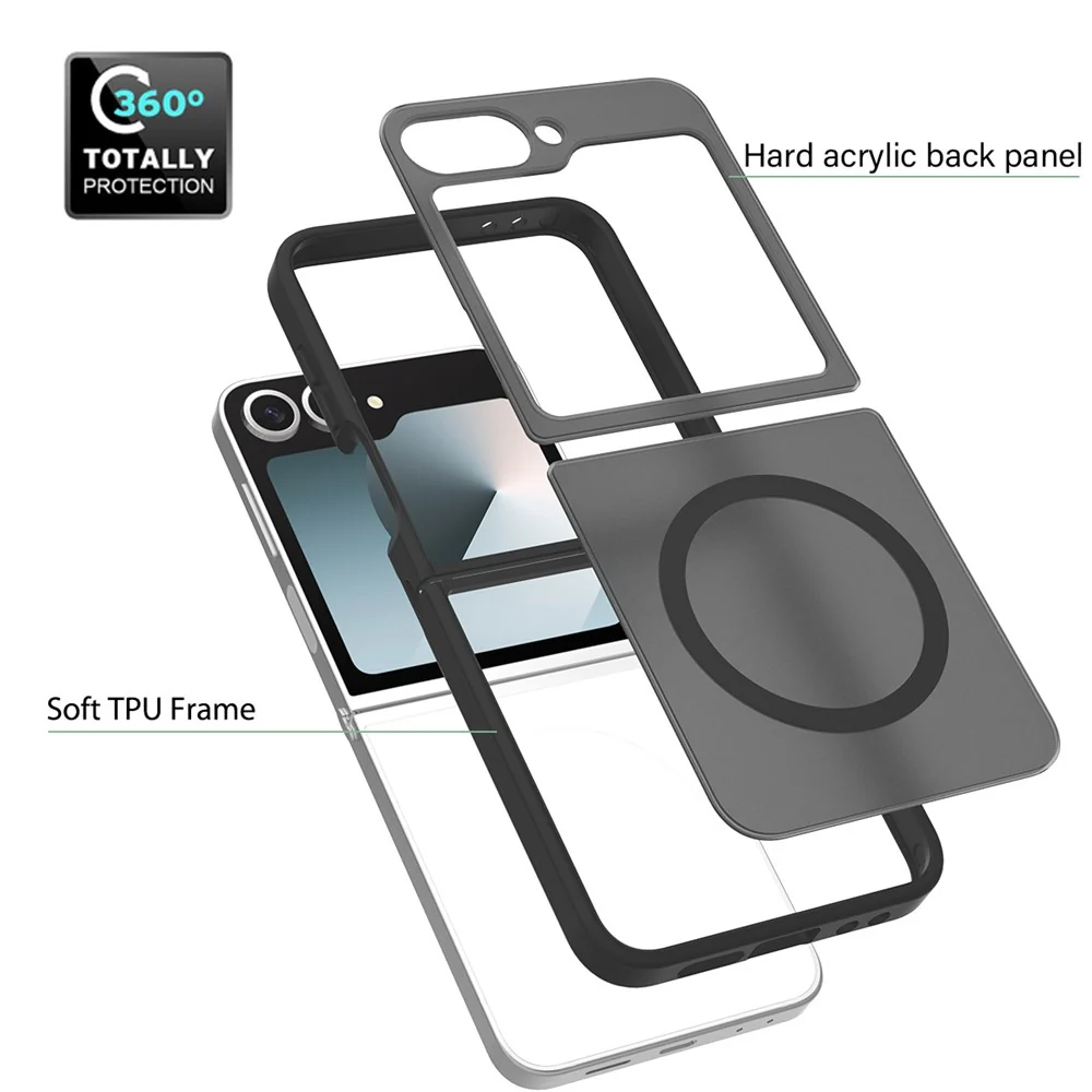 For Samsung Galaxy Z Flip7 FE 5G / Z Flip6 5G Case Compatible with MagSafe TPU Frame Acrylic Back Phone Cover Skin Touch - Blue - Image 4