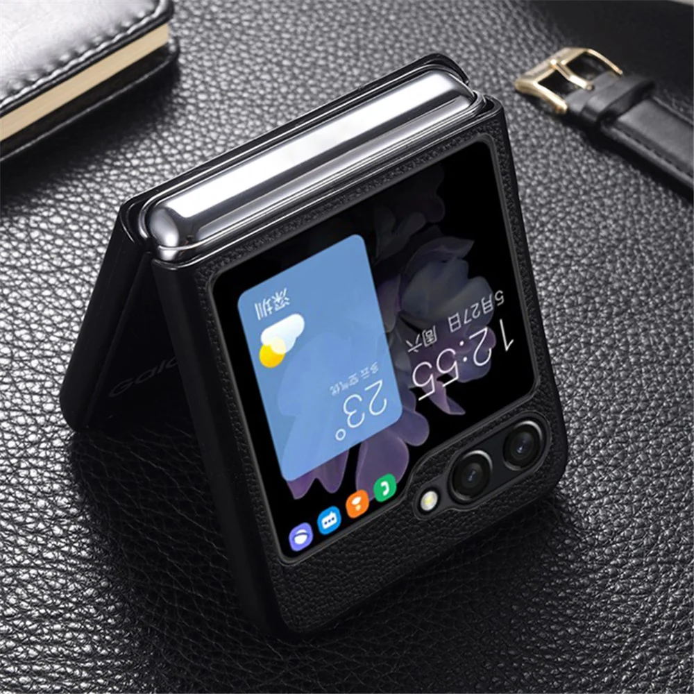 For Samsung Galaxy Z Flip7 FE 5G / Z Flip6 5G Case Cowhide Leather + PC Folding Phone Cover - Black - Image 4