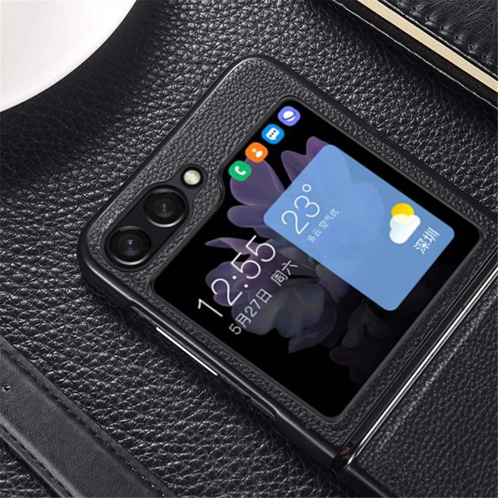 For Samsung Galaxy Z Flip7 FE 5G / Z Flip6 5G Case Cowhide Leather + PC Folding Phone Cover - Blue - Image 5