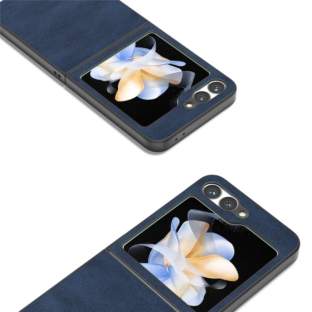 For Samsung Galaxy Z Flip7 FE 5G / Z Flip6 5G Case Cowhide Texture Hard PC+PU Leather Phone Shell - Blue - Image 3