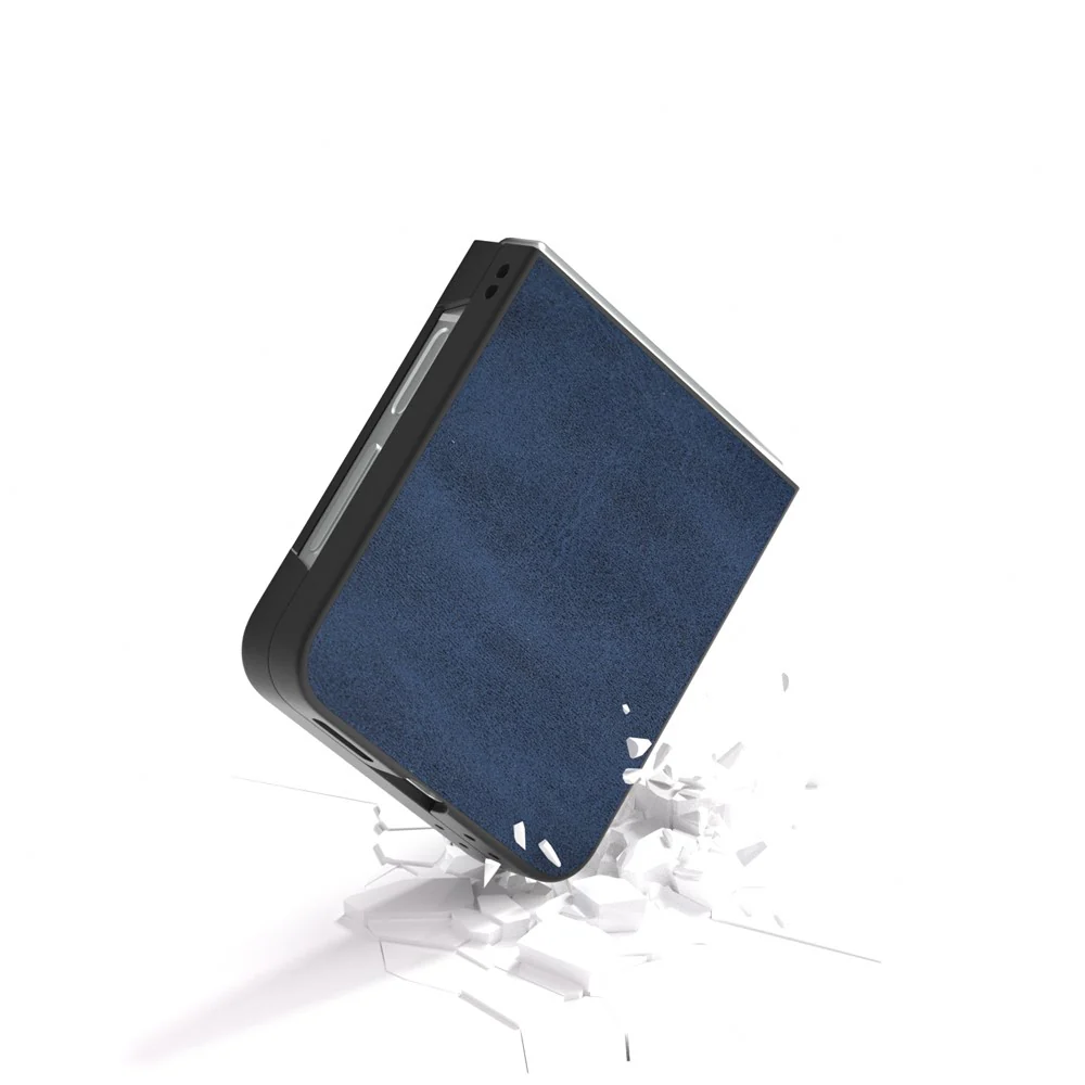 For Samsung Galaxy Z Flip7 FE 5G / Z Flip6 5G Case Cowhide Texture Hard PC+PU Leather Phone Shell - Blue - Image 4