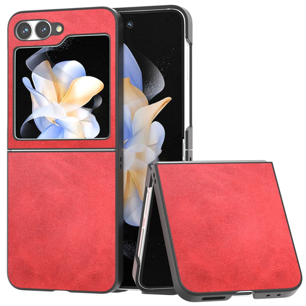 For Samsung Galaxy Z Flip7 FE 5G / Z Flip6 5G Case Cowhide Texture Hard PC+PU Leather Phone Shell - Red