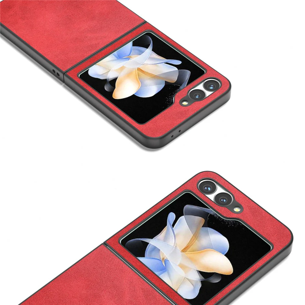 For Samsung Galaxy Z Flip7 FE 5G / Z Flip6 5G Case Cowhide Texture Hard PC+PU Leather Phone Shell - Red - Image 3