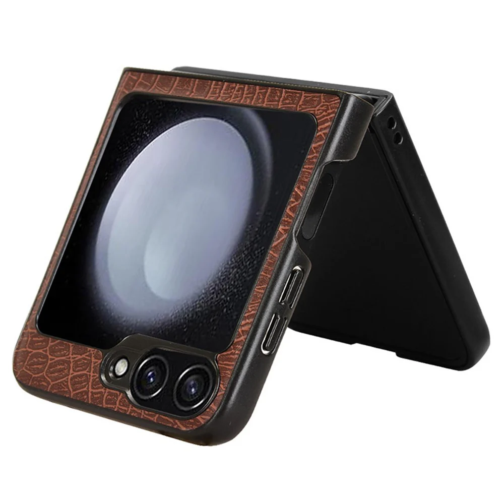For Samsung Galaxy Z Flip7 FE 5G / Z Flip6 5G Case Crocodile Texture Leather+PC Folding Phone Cover - Brown - Image 2