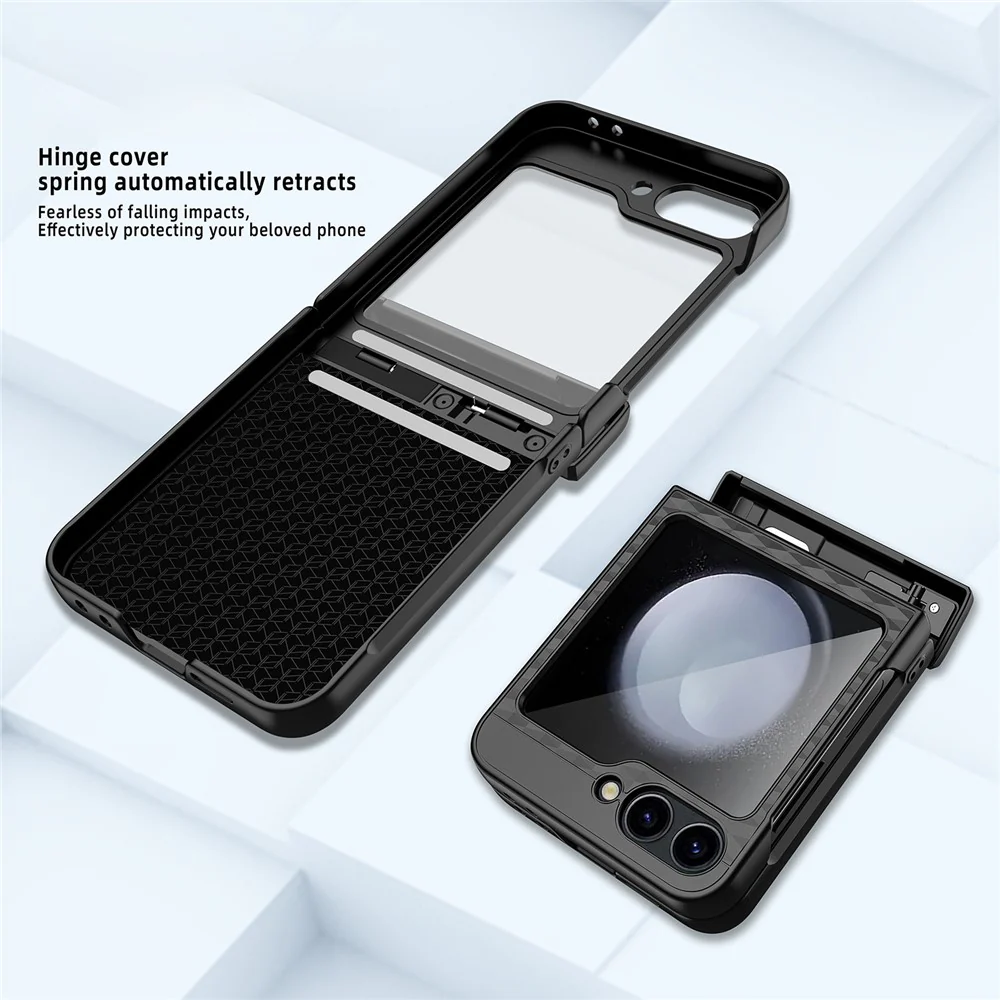 For Samsung Galaxy Z Flip7 FE 5G / Z Flip6 5G Case Cube Pattern Magnetic Spring Hinge Kickstand PC Phone Cover with Screen / Lens Film - Pink - Image 6