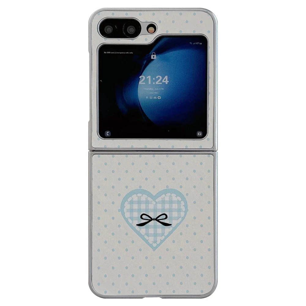 For Samsung Galaxy Z Flip7 FE 5G / Z Flip6 5G Case Dots Heart Pattern Leather+PC Phone Cover with Hand Strap - Blue - Image 2