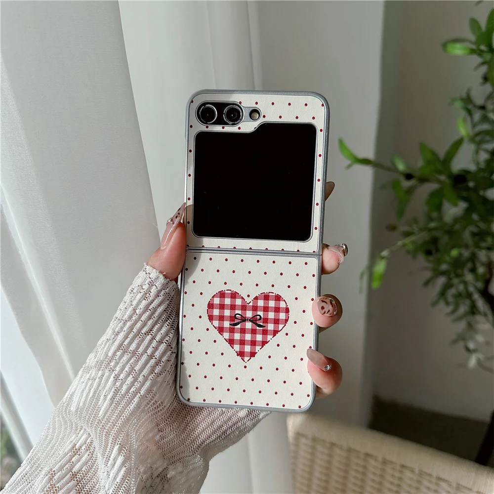 For Samsung Galaxy Z Flip7 FE 5G / Z Flip6 5G Case Dots Heart Pattern Leather+PC Phone Cover with Hand Strap - Red - Image 5