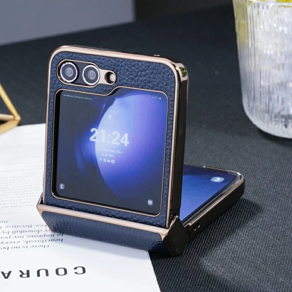 For Samsung Galaxy Z Flip7 FE 5G / Z Flip6 5G Case Electroplated Leather + PC Phone Cover with Invisible Kickstand - Brown - Image 6