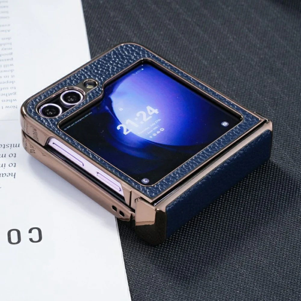 For Samsung Galaxy Z Flip7 FE 5G / Z Flip6 5G Case Electroplated Leather + PC Phone Cover with Invisible Kickstand - Brown - Image 8